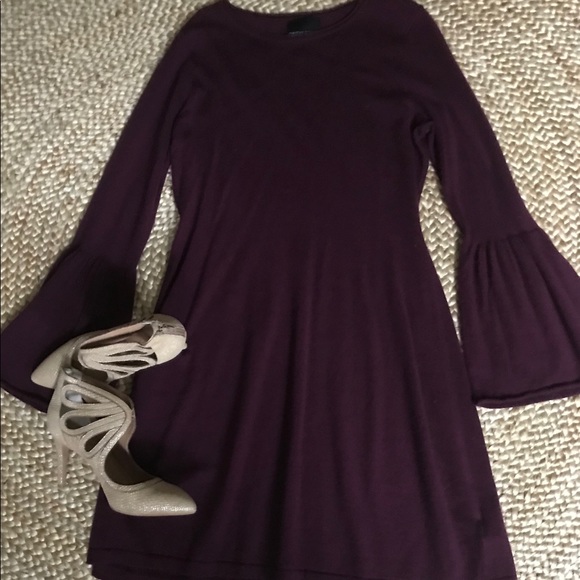burgundy dress with bell sleeves